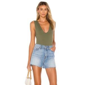 Free People Olive Green Deep V Sleeveless Bodysuit Size Large NWT Boho